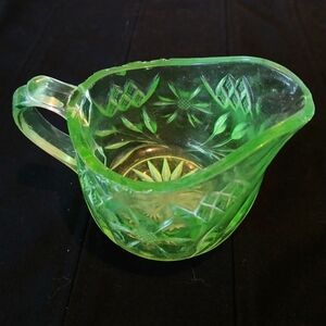 Vaseline Glass 'Floral& Diamond Band' Creamer